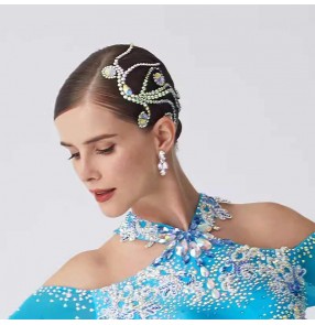 Women girls waltz tango ballroom latin dance competition headdress handmade bling hair accessories for foxtrot rhythm senior dance 